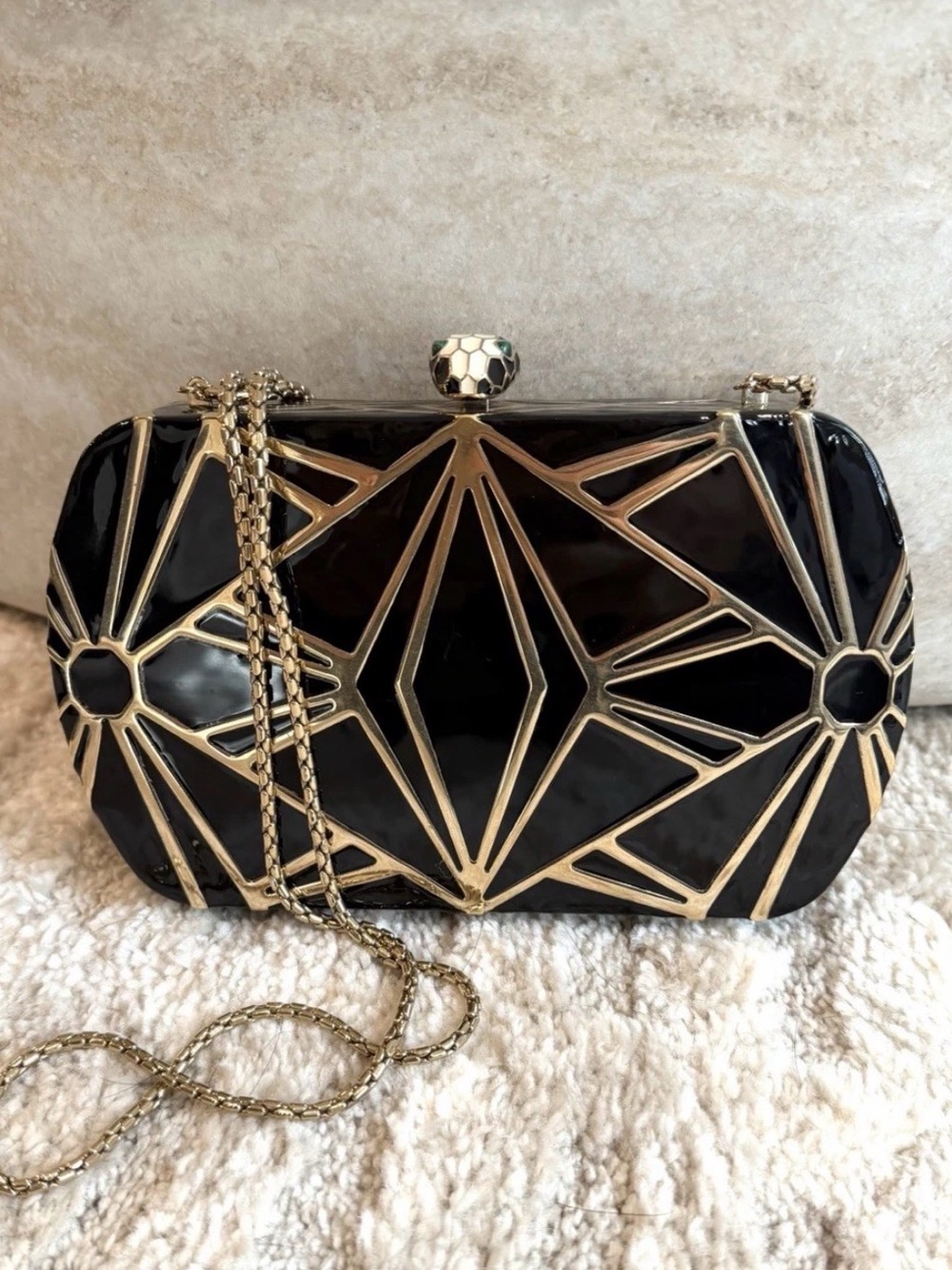 Bvlgari Serpenti Enamel Black & Gold Metal Chain Clutch Bag